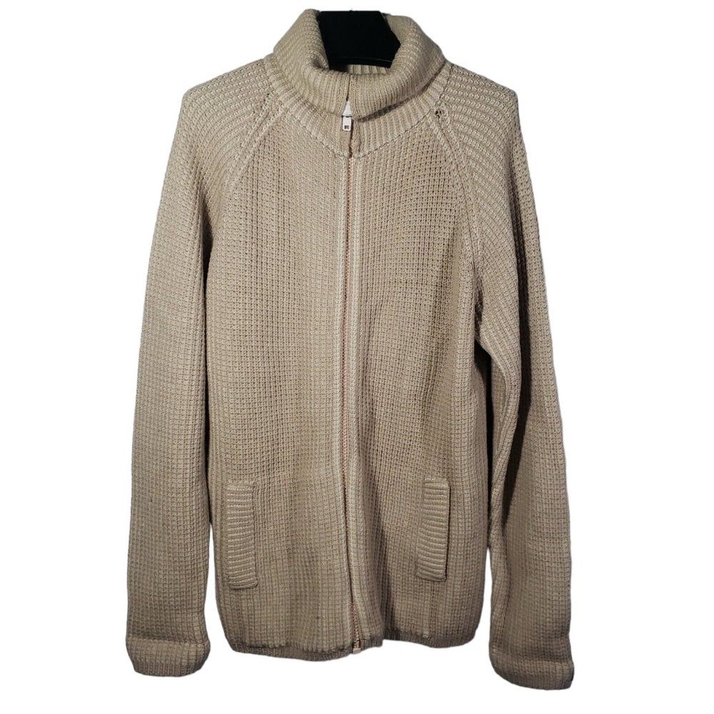 VTG 80s Piccadilly Zip Knit Cardigan Sweater Wool L-Tall Turtleneck Chunky Cozy